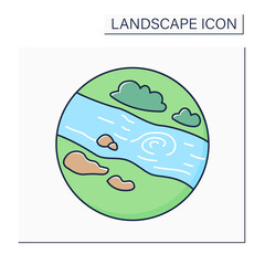 Eddy color icon. Circular movement of water in a river. Small whirlpool.Landscape concept.Isolated vector illustration