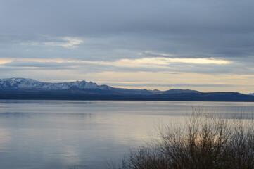 mountain, sky and lake landscape
