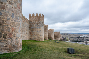 City wall of Avila in Castilla y Leon, Spain. Wall from the end of the 11th century. World Heritage Site by UNESCO