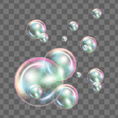 Realistic soap bubbles with rainbow reflection set isolated vector illustration
