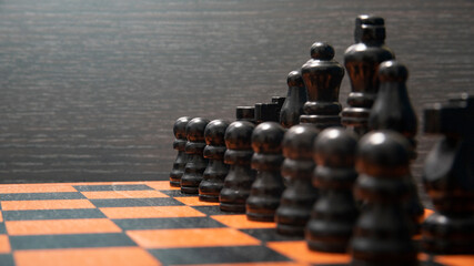 CHESS BOARD WITH PIECES READY TO START THE GAME LEADERSHIP CONCEPT