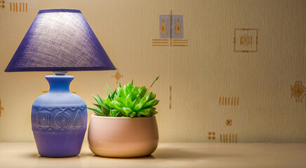 succulents table lamp blue