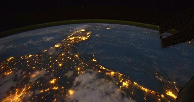 Time-lapse of city lights in the USA. Elements of this image furnished by NASA
