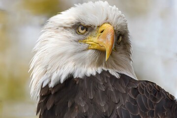 close up of bald eagle face 