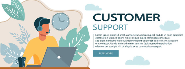 Live support concept. Business customer care service concept. Icon for contact us, support, help, phone call and website click. Flat vector illustration.	