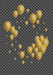Gold Confetti Background Transparent Vector. Air Holiday Banner. Golden Anniversary Surprise. Toy Falling Card.
