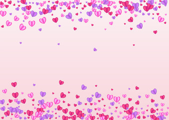 Lilac Confetti Background Pink Vector. Folded Frame Heart. Fond Design Texture. Tender Confetti Rain Illustration. Purple Bright Backdrop.