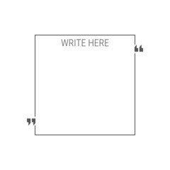 Square quote box frame. Texting quote box. Blank template quote text box design. Quotation bubble with quotes symbols. Flat vector illustration isolated on white background.