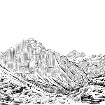 Hand drawn mountain backgrounds, vector illustration