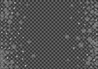 Luminous Snowflake Background Transparent Vector. Flake Winter Texture. Metal Snow Magical. Grey Happy Illustration.