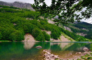 View of Lake Santo in summer in the Modena Apennines