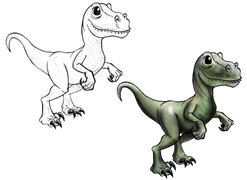 Velociraptor cartoon line and color