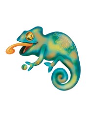 Cute funny green chameleon lizard clip art isolated on white bakground