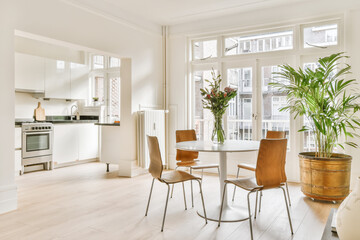 Dining room interior in modern urban appartment - obrazy, fototapety, plakaty