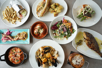 Flatlay of traditional Greek food