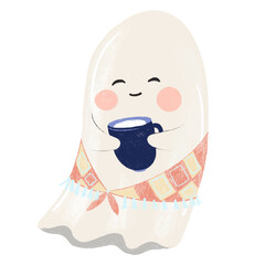 Cute ghost on white isolated background. Vector illustration