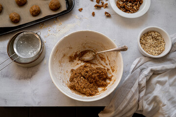 Healthy homemade oatmeal cookies. Cooking vegan cookies, raw dough.