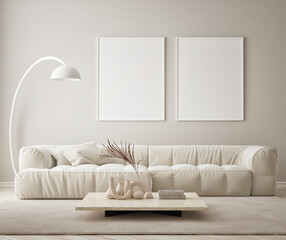 mock up poster frame in modern interior background, living room, Scandinavian style, 3D render, 3D illustration