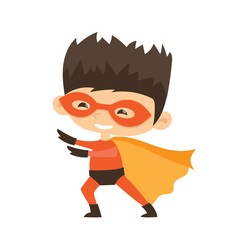 Vector illustrations in flat design of female and male kids superheroes in funny costume