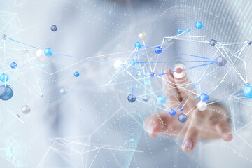 Global network. Blockchain. 3D illustration. Neural networks and artificial intelligence. Abstract