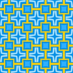 Beautiful pattern with crosses and squares in yellow and blue. Vector image.