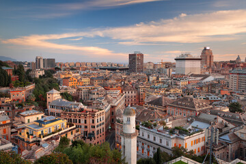 Genoa Italy City Skyline at Dusk