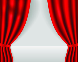 Realistic 3D open curtains on white background