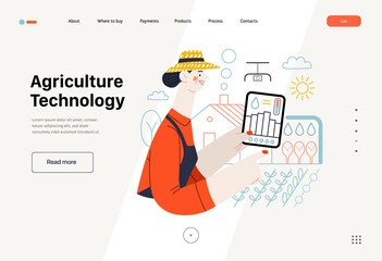 Technology Memphis - agriculture technology -modern flat vector concept digital illustration of farm agriculture remote control. Creative landing web page template - obrazy, fototapety, plakaty