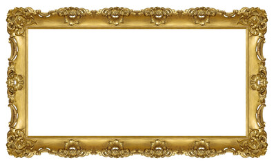 Golden frame for paintings, mirrors or photo isolated on white background. Design element with...