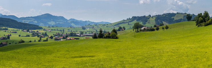 Fototapeta na wymiar Mountain landscape in the Alps as a panorama