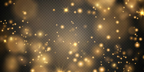 Christmas background. Powder PNG. Magic shining gold dust. Fine, shiny dust bokeh particles fall off slightly. Fantastic shimmer effect.	