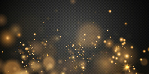 Christmas background. Powder PNG. Magic shining gold dust. Fine, shiny dust bokeh particles fall off slightly. Fantastic shimmer effect.	