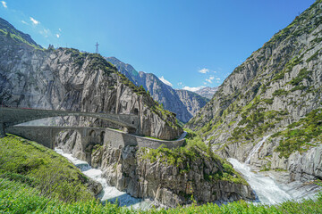 Bridge on Reuss, Andermatt - obrazy, fototapety, plakaty