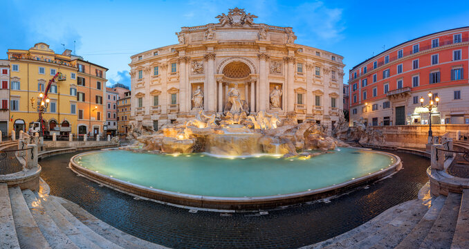 Rome, Lazio, Italy at the Trevi Fountain during twilight.