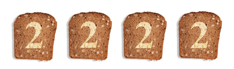 2022 written on toasted slices of bread, food new year concept