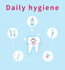 Vector illustration on the topic of oral hygiene. Orthodontic braces.