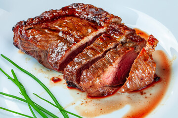 Steak rotisserie at the steakhouse, sliced picanha, Picanha