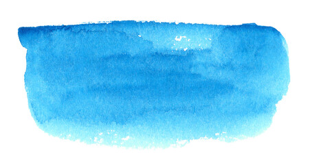 Blue watercolor hand drawn stain on white paper grain texture. Abstract water color artistic brush paint splash background