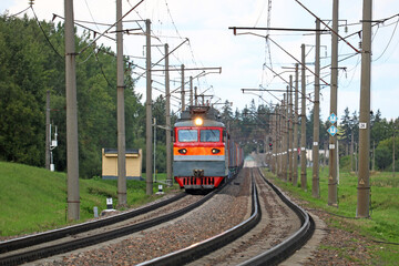 powerful locomotive with a freight train	