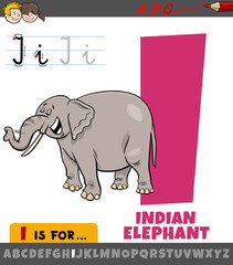 letter I from alphabet with cartoon Indian elephant character