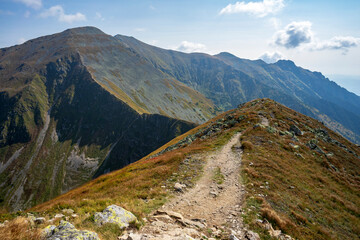 Ridge trail on Jarzabczy Wierch in the Western Tatras. Slovakia.