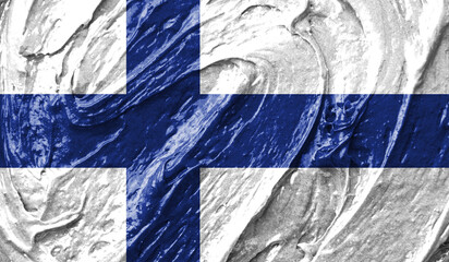 Finland flag on watercolor texture. 3D image