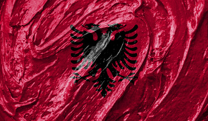Albania flag on watercolor texture. 3D image