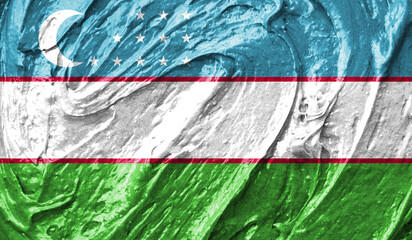Uzbekistan flag on watercolor texture. 3D image