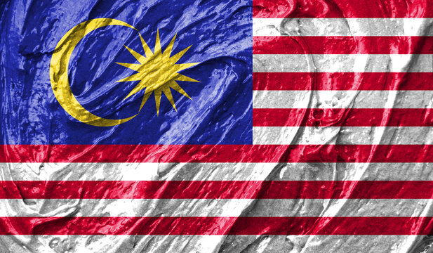 Malaysia flag on watercolor texture. 3D image