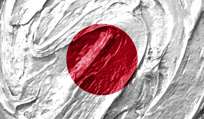 Japan flag on watercolor texture. 3D image