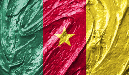 Cameroon flag on watercolor texture. 3D image