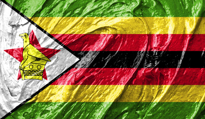 Zimbabwe flag on watercolor texture. 3D image