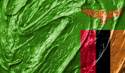 Zambia flag on watercolor texture. 3D image