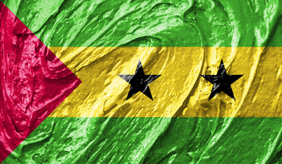 Sao Tome and Principe flag on watercolor texture. 3D image